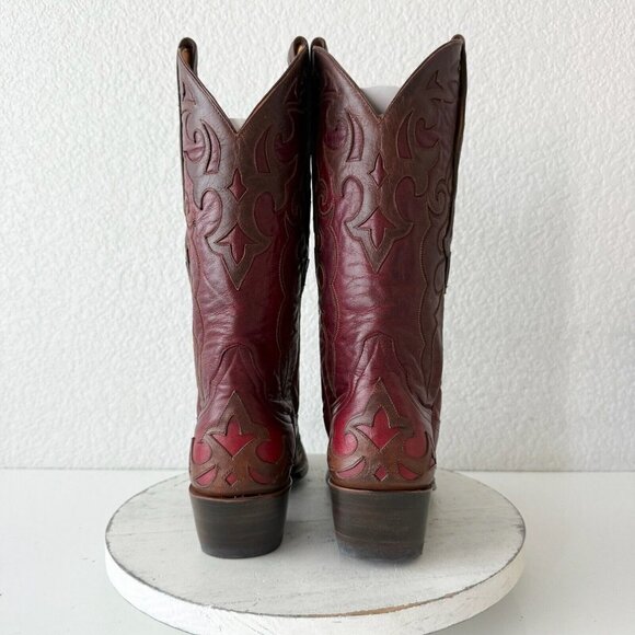 Rod Patrick Womens Cowboy Boots 7 Red Brown Western Cowgirl Mid Calf Pointed Toe - Picture 4 of 12